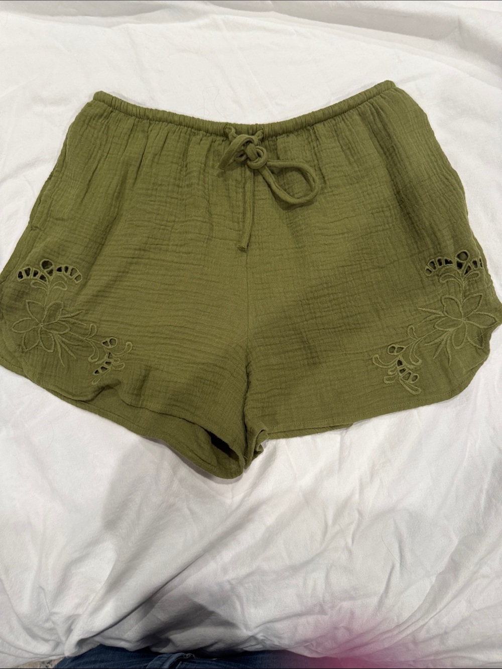 Universal Thread Olive Green High-Rise Embroidered Gauze Shorts
